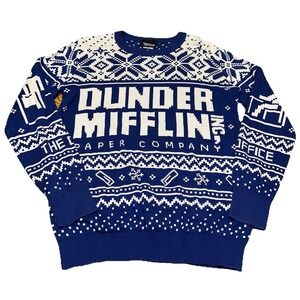 The Office Dunder Mifflin Blue‎ Fair Isle Ugly Holiday Christmas Sweater Men's S